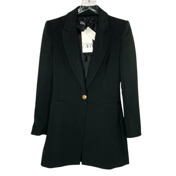 Zara XS NEW Black Gold Button Longline Blazer Fitted Mini Dress Cocktail - Picture 1 of 11